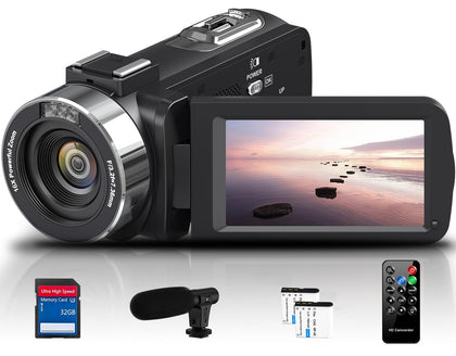 4K Camcorder Video Camera for Vlogging, 42MP YouTube Camera with 18X Digital Zoom, 3.0" Rotating Screen, Webcam Mode, Remote Control, 2 Batteries and 32GB SD Card for Beginners, Travel and Live Streaming