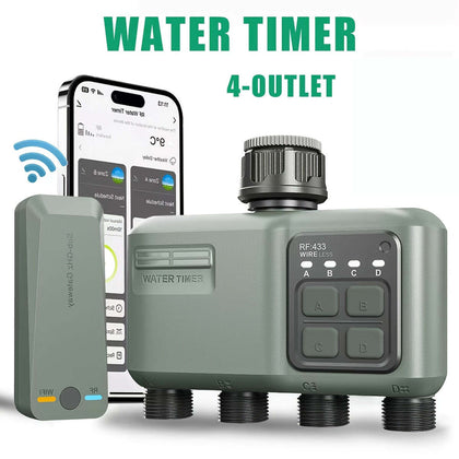 4-Zone Smart WiFi Garden Watering Timer with plug-in gateway and app control