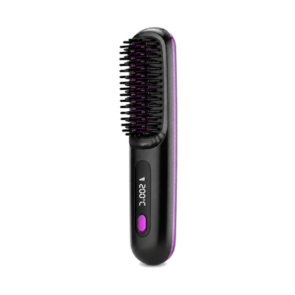 Rechargeable heated straightening brush on a white background