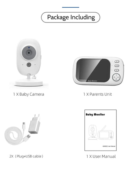 Video Baby Monitor with Camera and Audio, 2.4GHz Wireless Baby Monitor with Night Vision, Two-Way Talk, 4X Zoom, Room Temperature Display and Lullabies for Nursery
