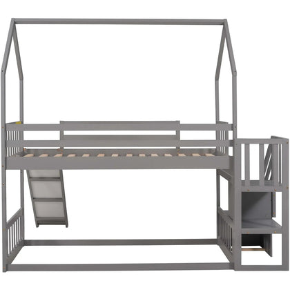 Bunkzy 3FT Single Kids Bunk Bed with Slide & Storage Steps